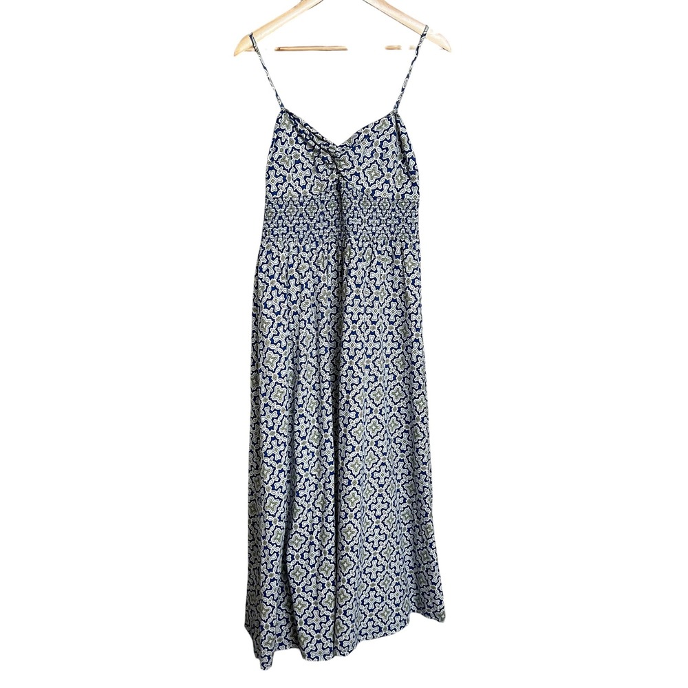 Boden Twist Front Blue Geometric Printed Maxi Dress Adjustable Straps SZ 8R